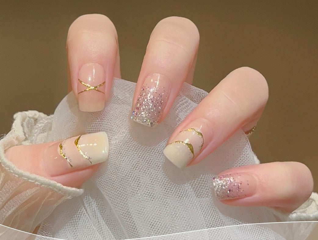 Golden Glitter Elegance (Non-UV Gel)